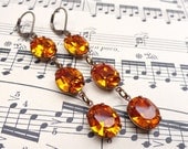 Triple Vintage Swarovski Topaz Earrings Retro Butterscotch Prom Bride Bridesmaids