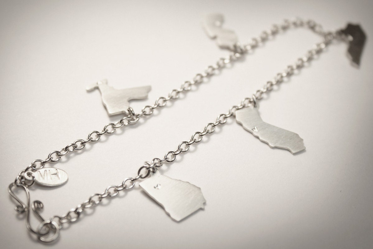 Custom Charm Bracelet & Handmade Clasp // Five Charms // Sterling Silver // Handmade // Any Country, Continent, or State