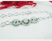 SALE -Hand Stamped Charm Bracelet - Mothers Charm Braclelet - Sterling Silver - Linkable Disc Bracelet