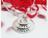 SALE -Hand Stamped Sports/Grad Necklace - Small Triple Stacked Necklace Personalized Name Date Sterling Silver