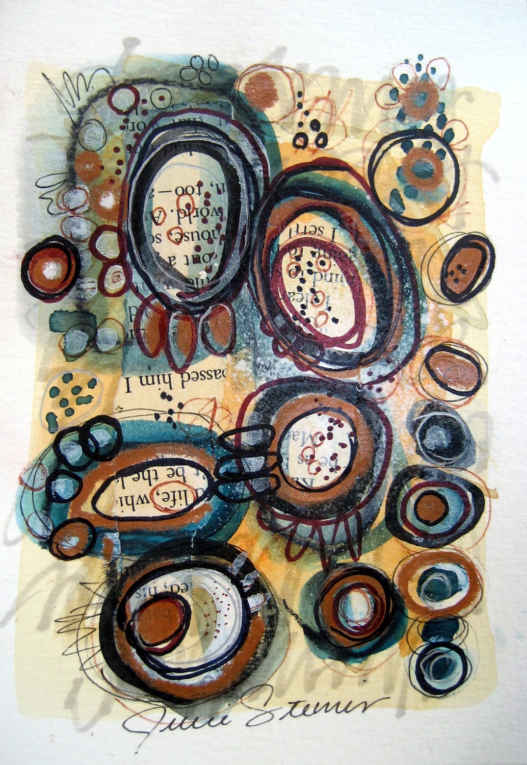 Mixed Media Collage Abstract Expressionist Art Original Painting Circles collection series