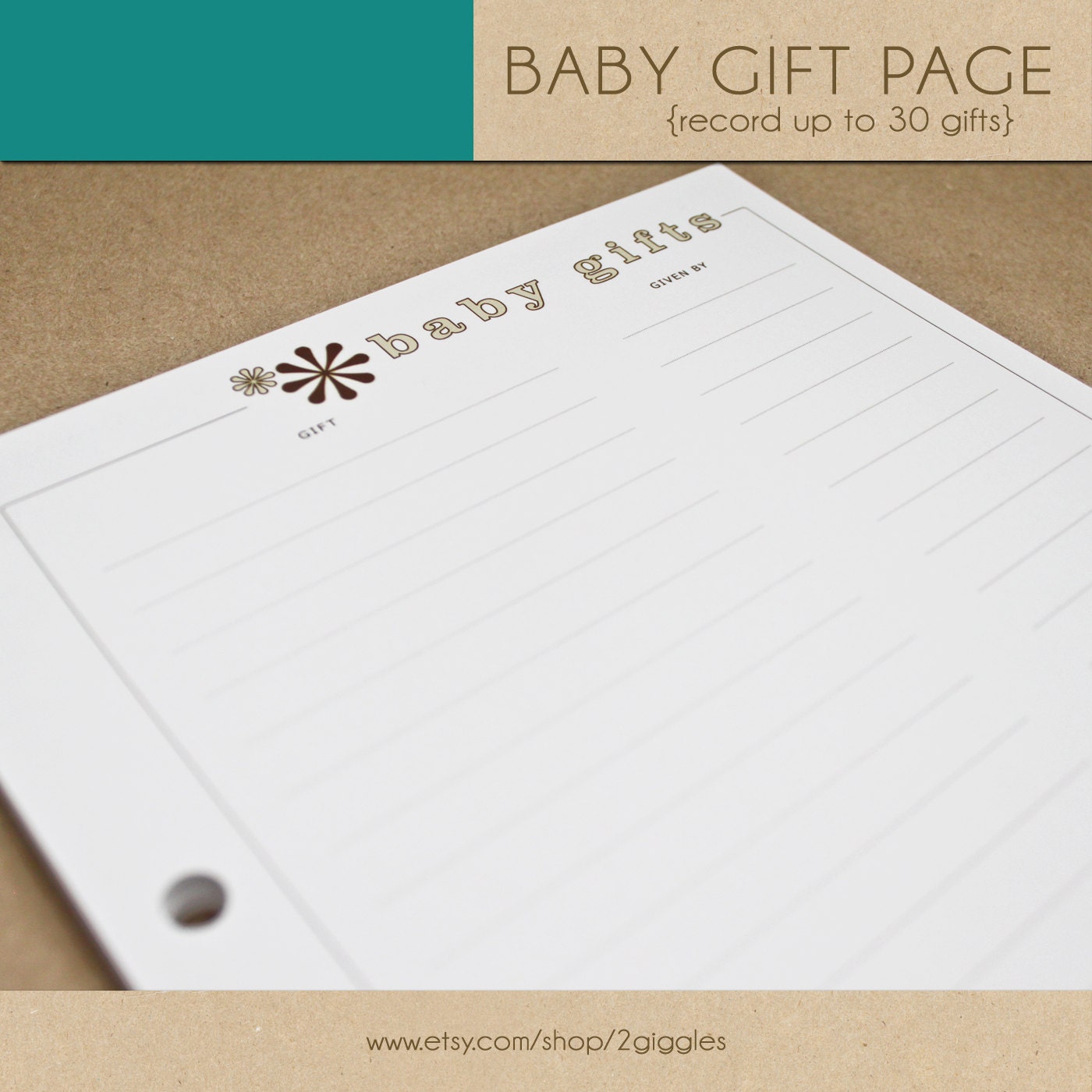 Baby Gift Page - Include in your Two Giggles Baby Album