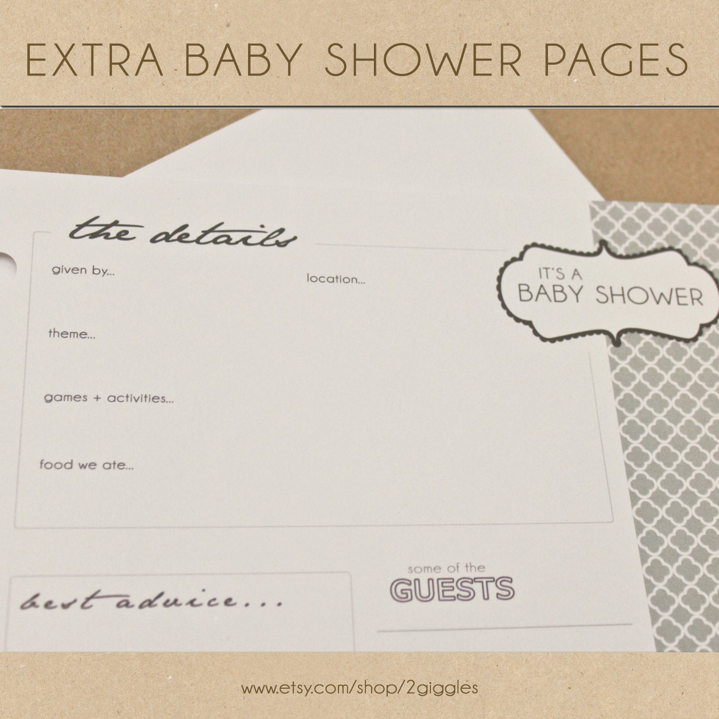 Baby Shower Pages (GREY) - Extra pages to include in your Two Giggles Baby Album