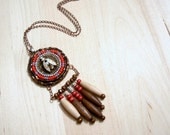 Wisdom Medallion Necklace - Beaded Leather Pendant - Tribal Insect Necklace