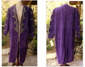 Royal Purple Suede Leather Long Coat //Atlantic Beach Leather Coat Works (Women Large)