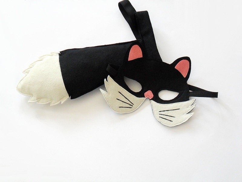 Black Cat Carnival Costume for Kids, Children Mask & Tail Set, Dress up Accessory, Boys and Girls, Toddlers and Babies