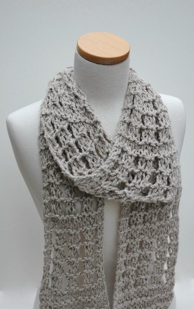 Cotton/ Llama Scarf- Hand Knit- Wheat/Gray/ Cream