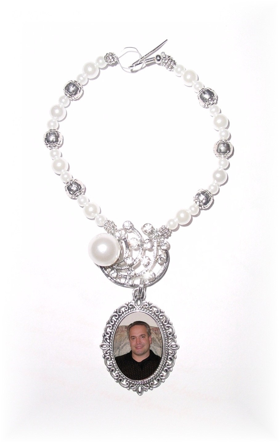 Wedding Bouquet Memorial Photo Oval Metal Charm Shooting Star Crystal Gems Pearls Diamond Tibetan Beads - FREE SHIPPING