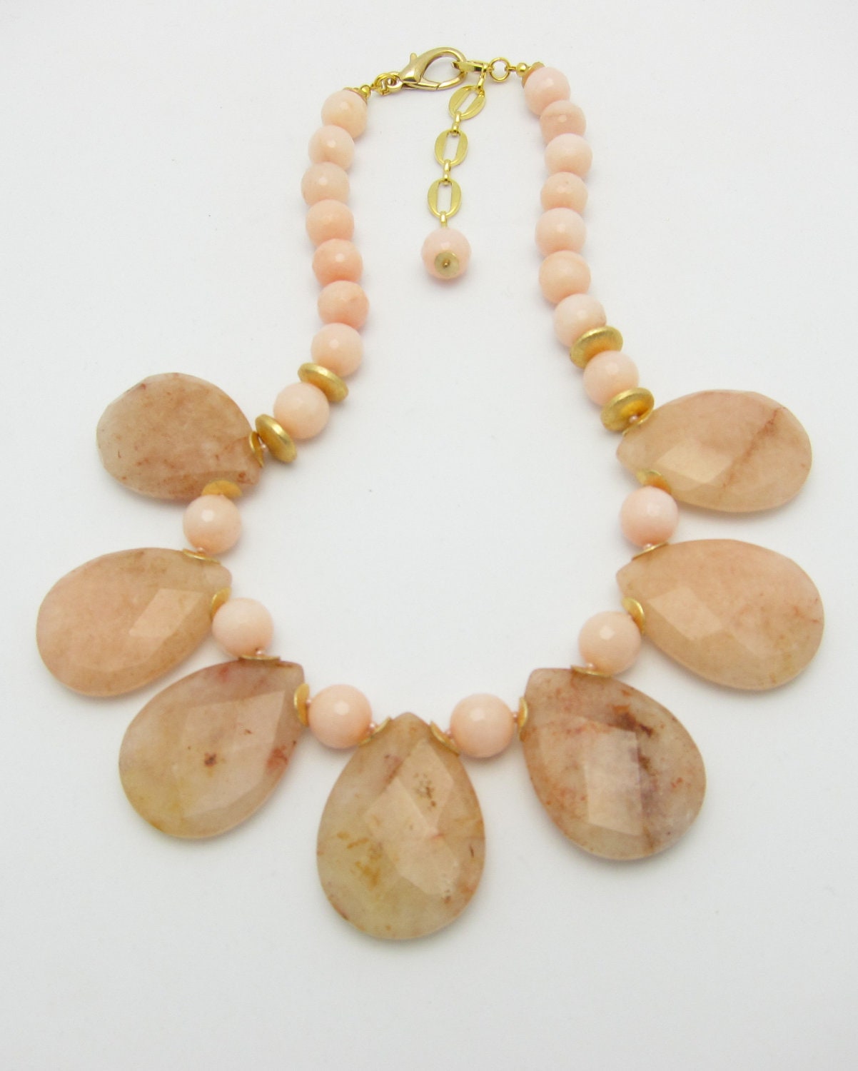 WATERCOLOR /Statement Necklace.Chunky.Agate.Pink.Jade.Bib/