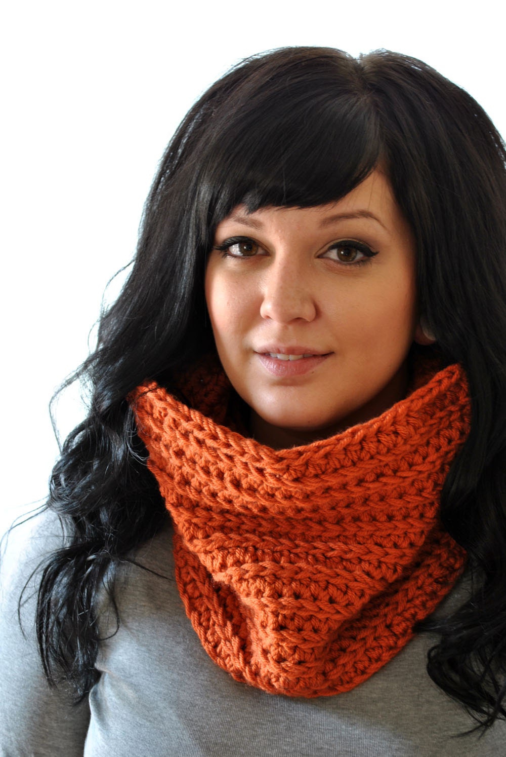 Textured Tube Cowl - Chunky Crocheted Faux Stripe Tube Cowl