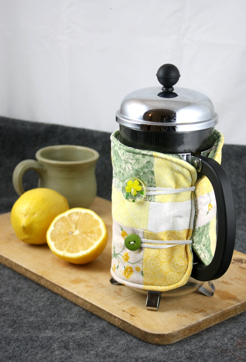 French Press Coffee Cozy in Yellow, Green and White by Nstarstudio