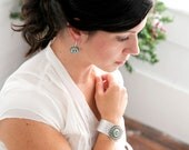 White and Blue Opalite Earrings.  Silver.  Vintage Style.  Holiday Collection