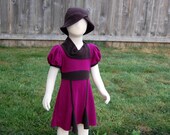 1940s inspired dress and hat set, magenta and chocolate brown, fall dress, childrens clothing, 2T, 3T, 4T, 5, 6, 7, 8, 10
