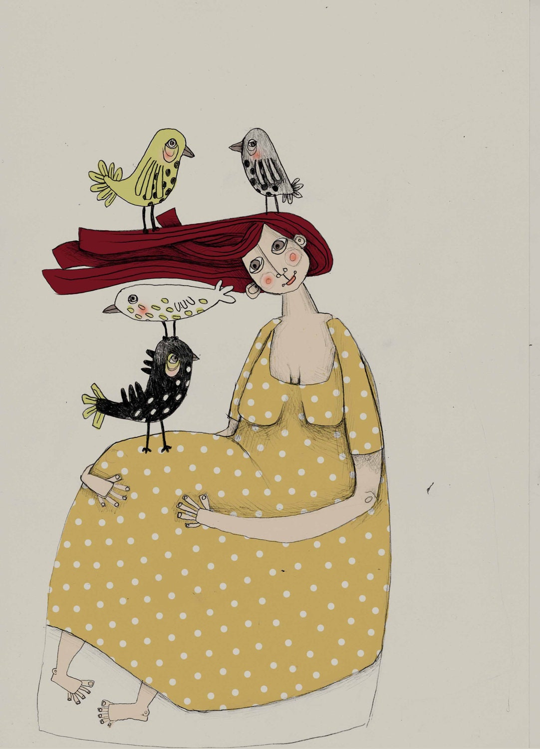 Drawing, illustration print "Two on the Knee is Worth Two in the Hair"