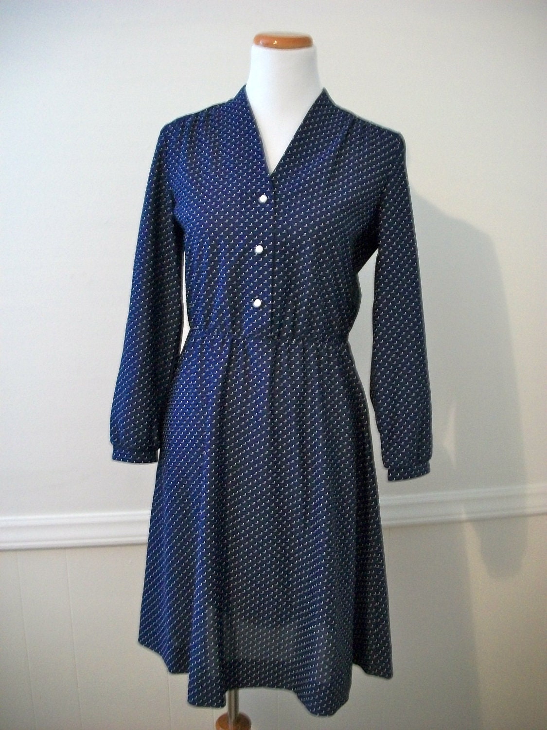 Vintage 60s blue and white polka dot dress - size Medium Large - FREE shipping worldwide