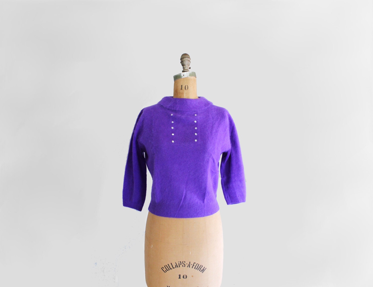 50s sweater - vintage 1950s sweater - French Angora - purple - bombshell pinup sweater - Medium