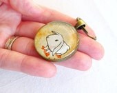 Killer White Rabbit keychain, art key ring, Monty Python illustration, killer bunny