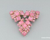 Pink Brooch V Shape w Pink Givre Glass Stones