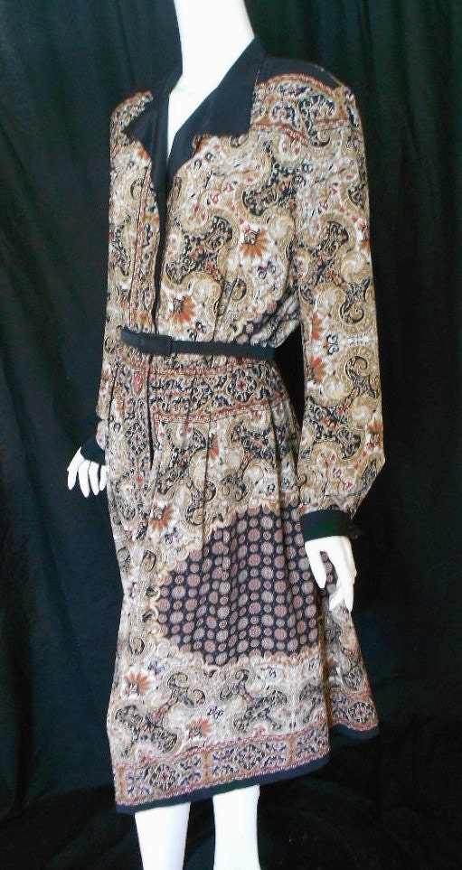 Vintage 1970s 1980s Secretary Dress Fall Colors Willi of California Large XL