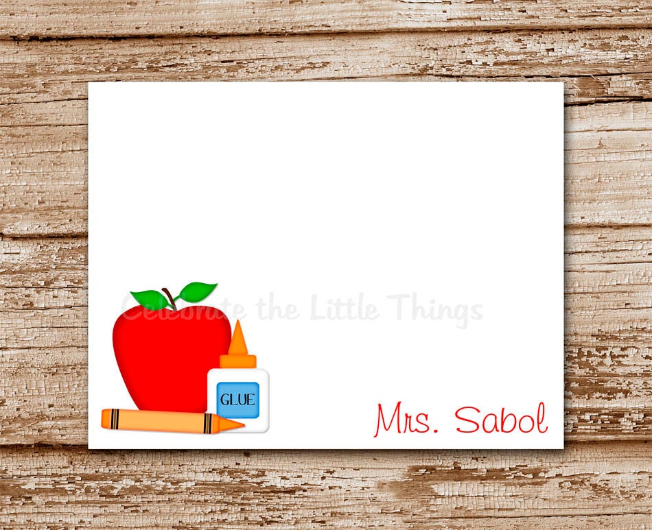 SET of 8 TEACHER Appreciation, APPLE Note Cards : School, Personalized Stationery, Notecards Il_570xn