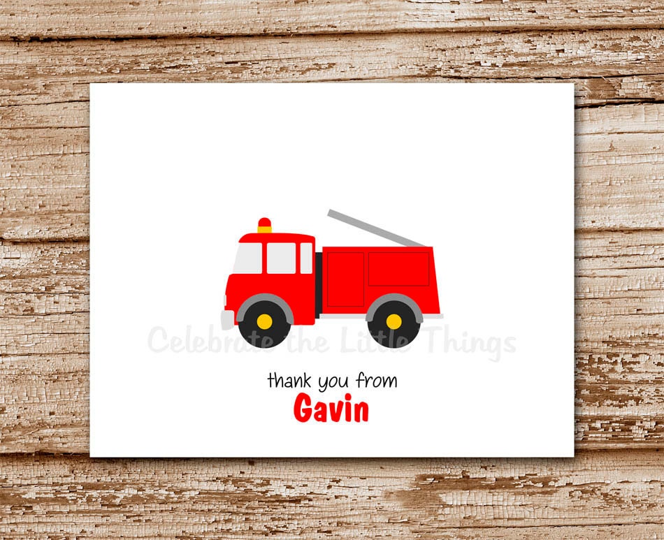 SET of 8 FIRE TRUCK Note Cards : Rescue, Personalized Stationery, Thank You Notecards Il_570xn
