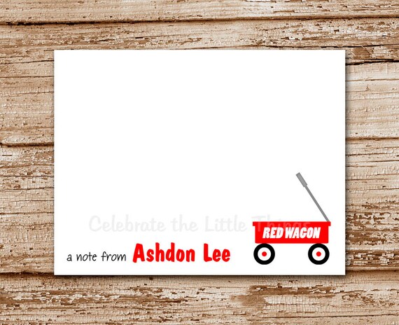 SET of 8 Red WAGON Note Cards : personalized stationery, thank you notecards Il_570xn