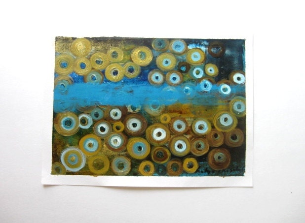 Turquoise  and Gold, oil painting,  Turquoise and Gold,  Original Oil on paper painting one of a kind , 14"x10,5"