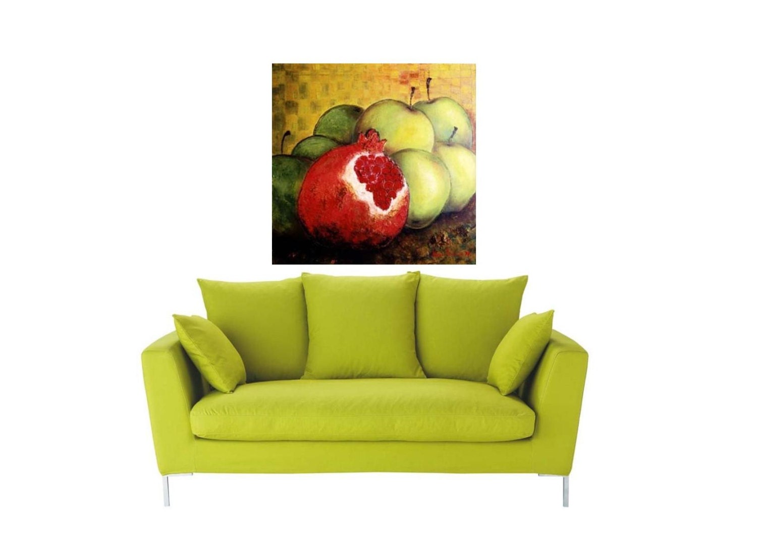 Green Apples large Original oil on linen painting 90x90cm