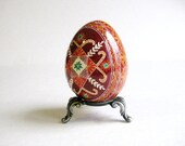 Dark red with Turquoise chicken pysanka, Ukrainian Easter egg