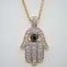 0.38 Carat 14K Yellow Gold Hamsa Hand Of GOD Diamond Pendant Necklace Hand Made  Pave Set