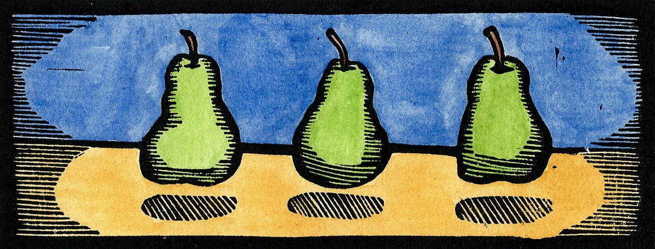 Levitating Pears - Original Linocut Print