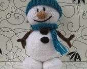 Mr Snowman Christmas knitting pattern, knit a fun toy or decoration with a knitted hat and scarf