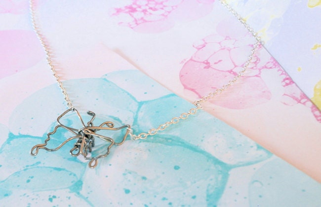 Silver Butterfly Necklace - Handmade Intricate Wire Butterfly Pendant