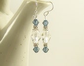 Crystal Jewelry Earrings, Denim and Crystal, Sterling Ear Wires, Dangle Earrings, Handmade Jewelry, Beaded Jewelry, Swarovski Jewelry