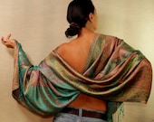 Loving Me Softly / Luxury Pure Silk Shawl Wrap Shimmering Silk Paisley Shawl Stole Hand Fringed / Hair Wrap