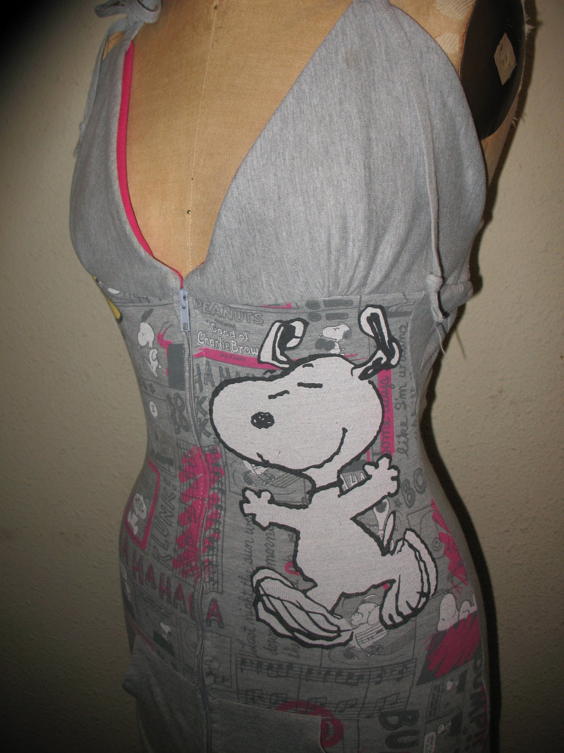 Hot Pink and Gray Snoopy and woodstock Charlie Brown Comics Hoodie Halter Tank Top