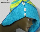 Turquoise and Multi Angular hat with 3 cowries