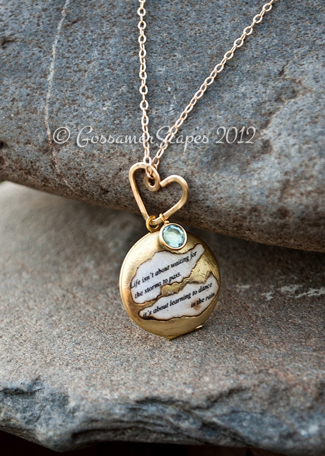 Locket necklace BFF friendship sisters quote with birthstone Life isn't about waiting for the storms to pass