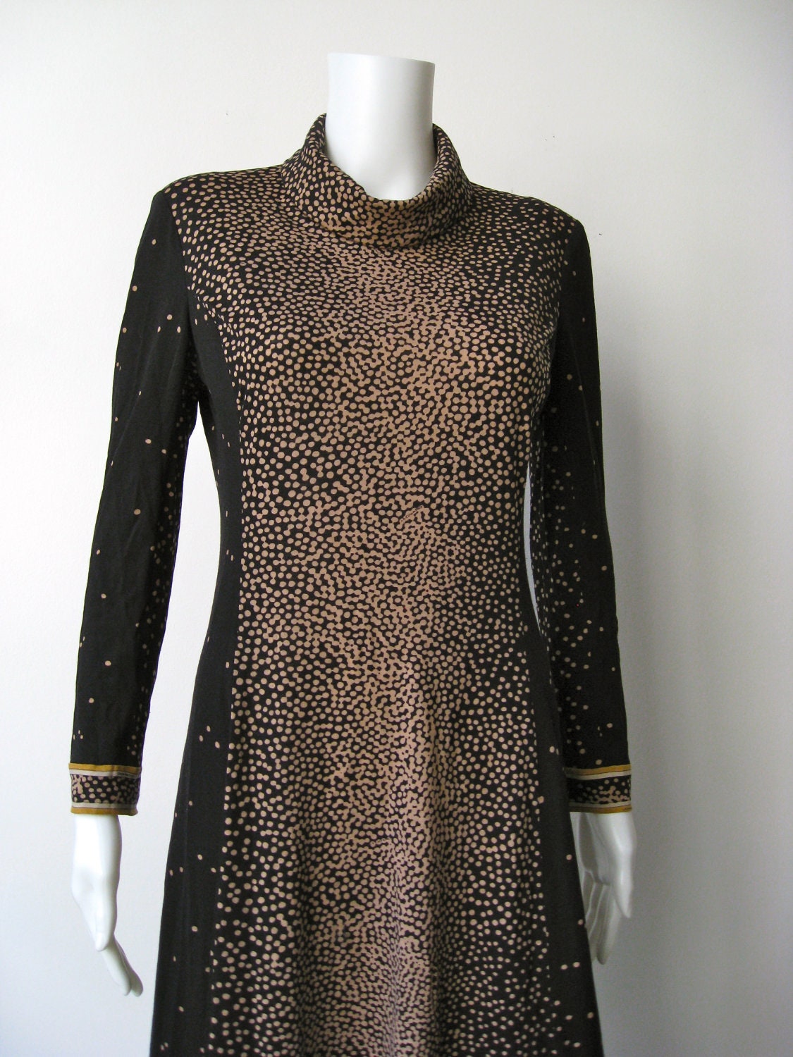 Reserved Incredible Leonard 1960s Black and Camel Wool Mod Dress