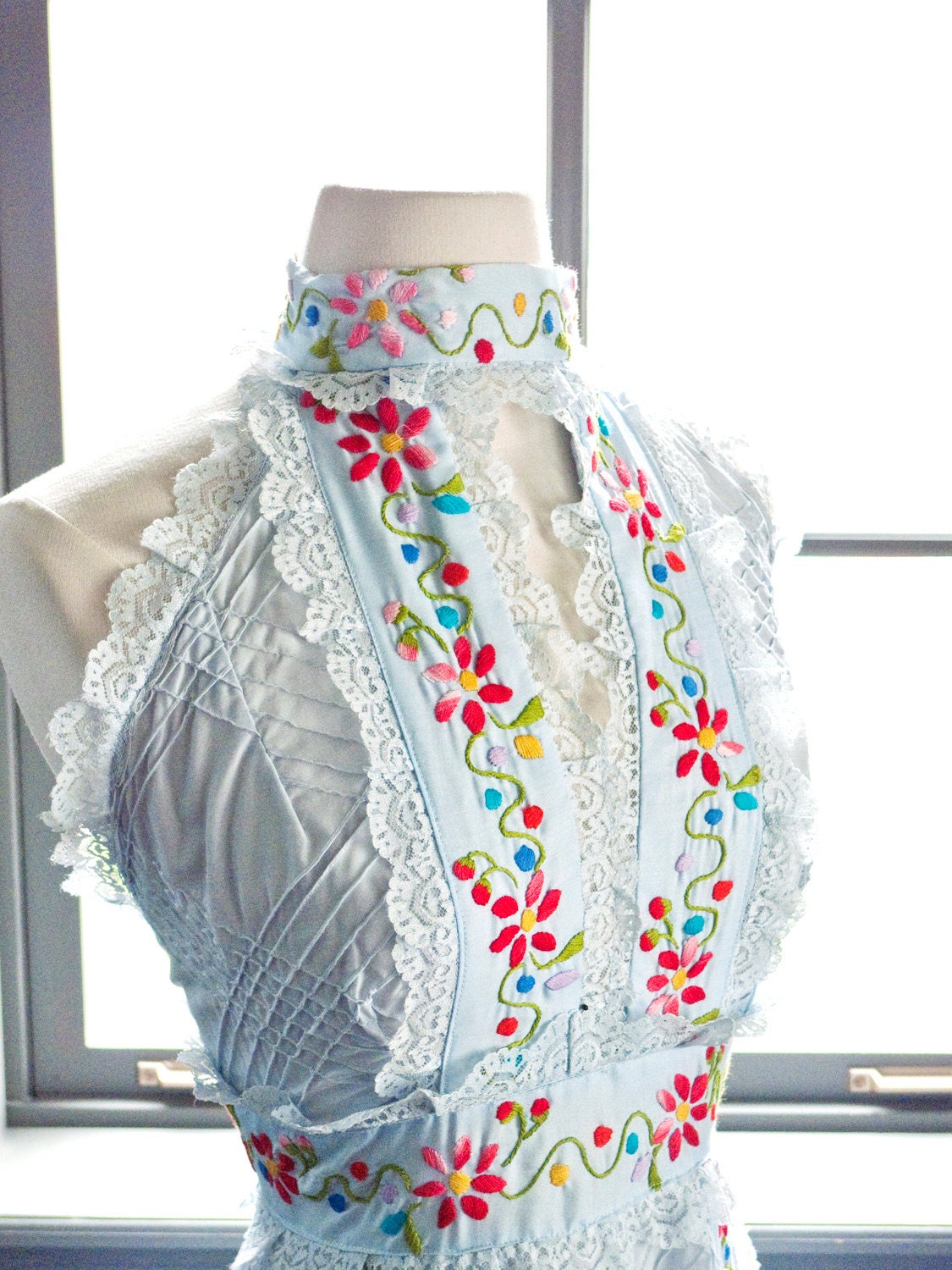 Dreamy vintage floral embroidery BOHEMIAN summer MAXI DRESS