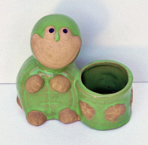 Vintage Ceramic Turtle Desktop Container Planter on Etsy by EdibleComplex