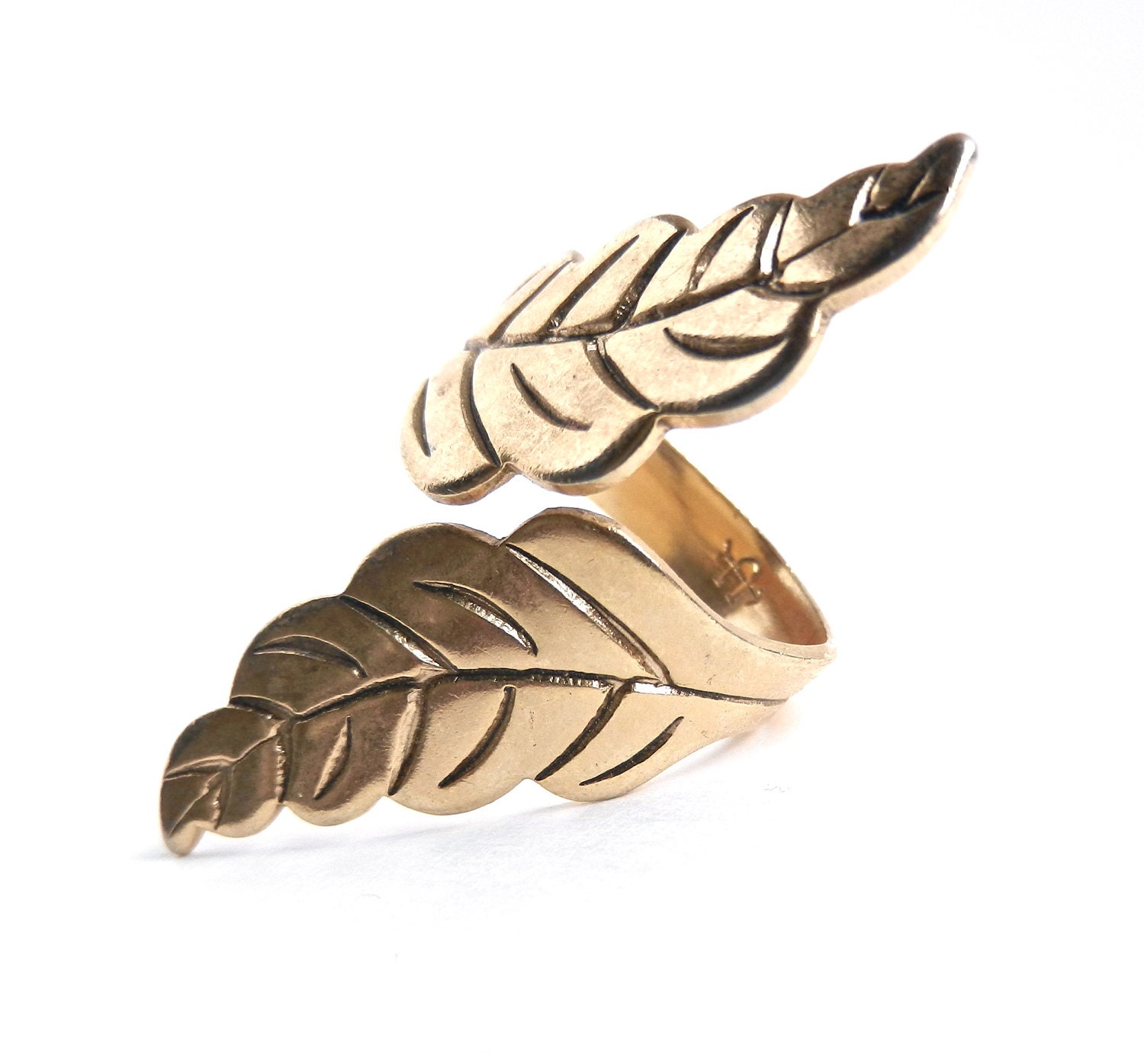 Vintage Leaf Ring - Chunky Signed Uncas Costume Jewelry / Adjustable Leaves