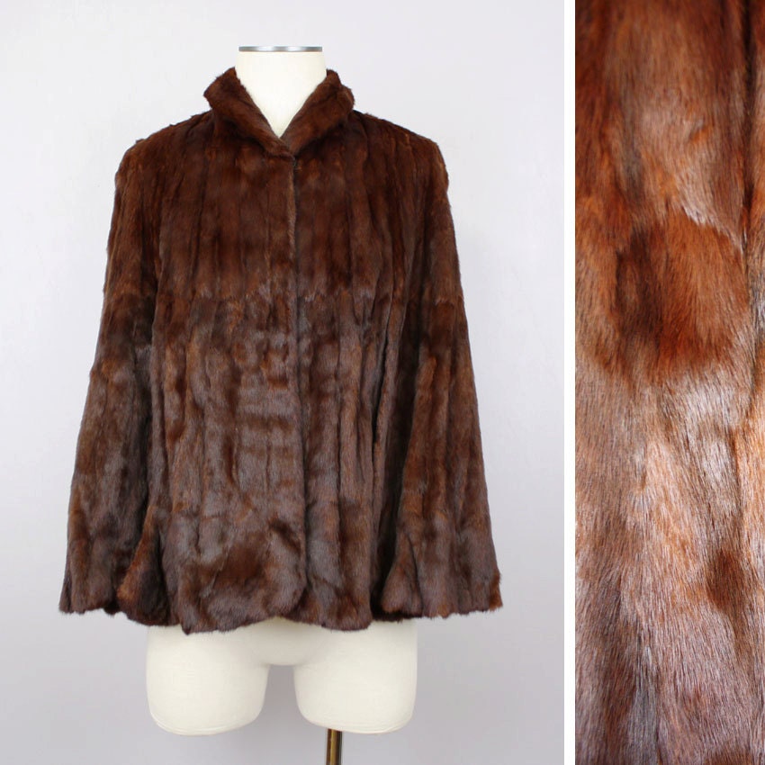 Vintage Ermine Fur Cape 1940s Old Hollywood Glam Bridal Wedding Fur / Dark Brown
