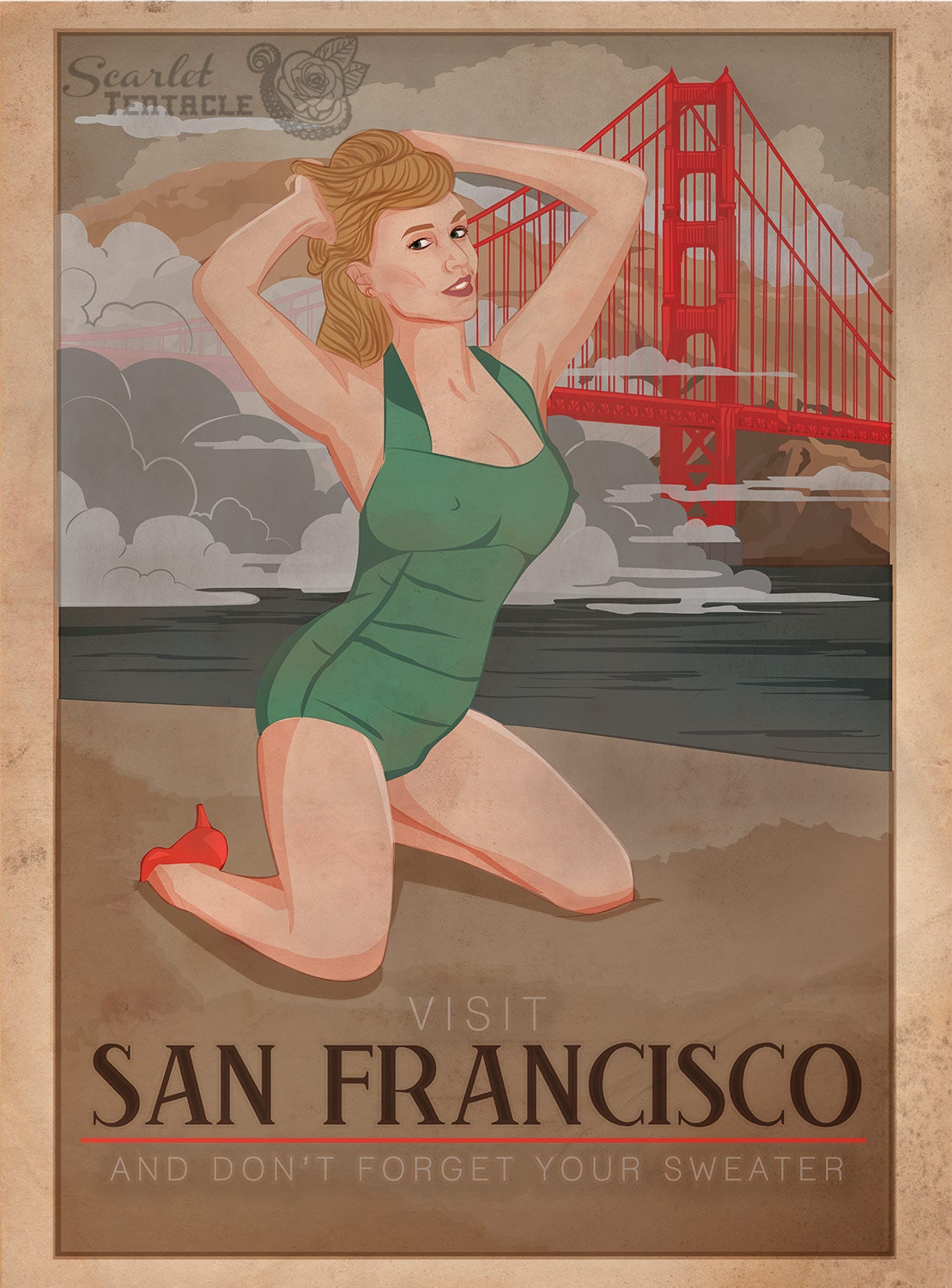 Visit San Francisco - 8x10 Vintage Inspired Retro Travel Giclee Art Print Home Decoration -  Mature