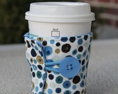 Coffee Cup Cozy / Coffee Cup Sleeve - Shades of Blue Splattered Polka Dots
