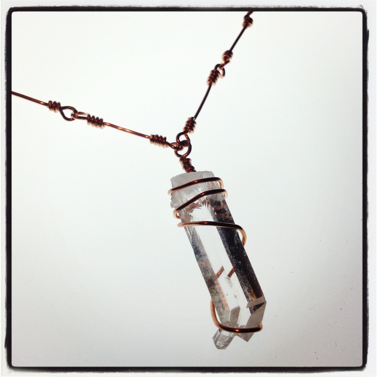 24 Inch Handmade Copper and Quartz Necklace - Handmade Reiki infused Copper Unisex Chain