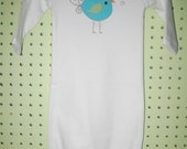Appliqued Bird with Hand Embroidery Baby Gown