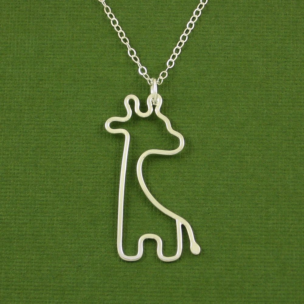18" Giraffe Necklace, Sterling Silver, Cable Chain, Made To Order