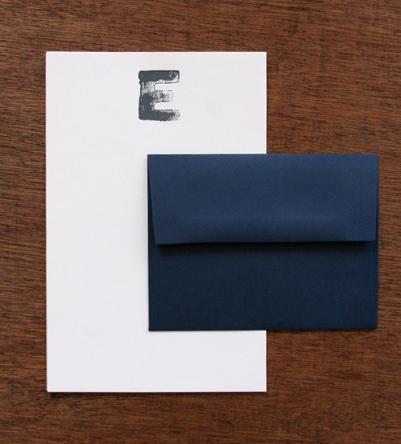 Letterpress Monogram Stationery set of 10 pieces: Letter E