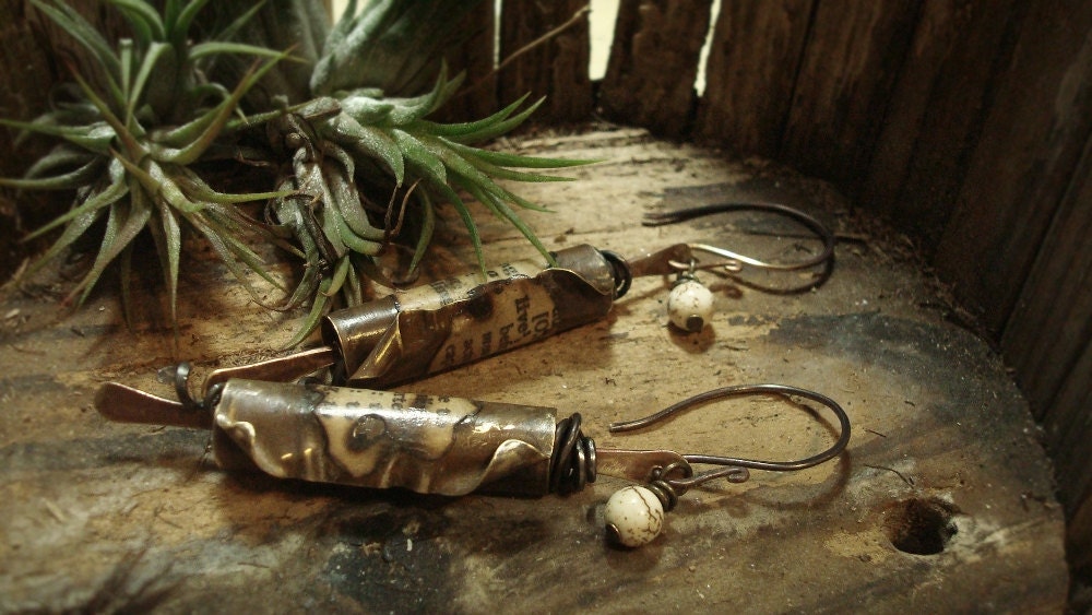 Cryptex - Repurpose Brass Earrings